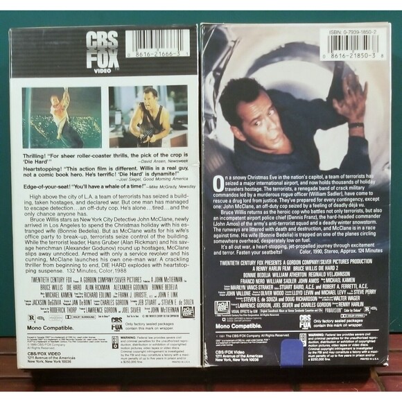 Die Hard & Die Hard 2 Bruce Willis VHS - Picture 2 of 4